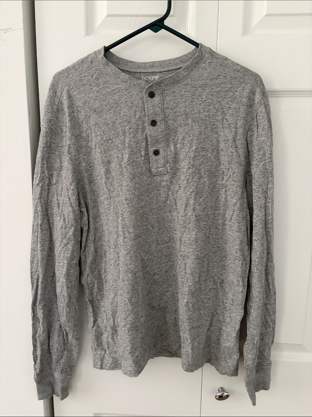 J. Crew Gray Long-Sleeve Henley Shirt with Three-Button Placket